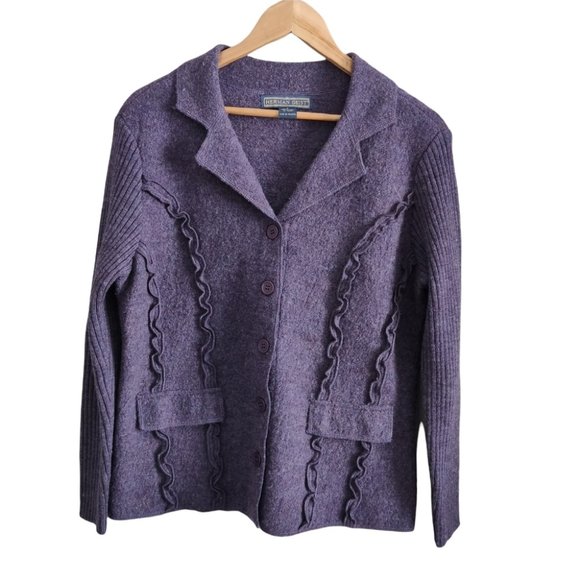 Herman Geist Purple Pure Wool Collared Button Sweater Jacket Size Small - Picture 1 of 11
